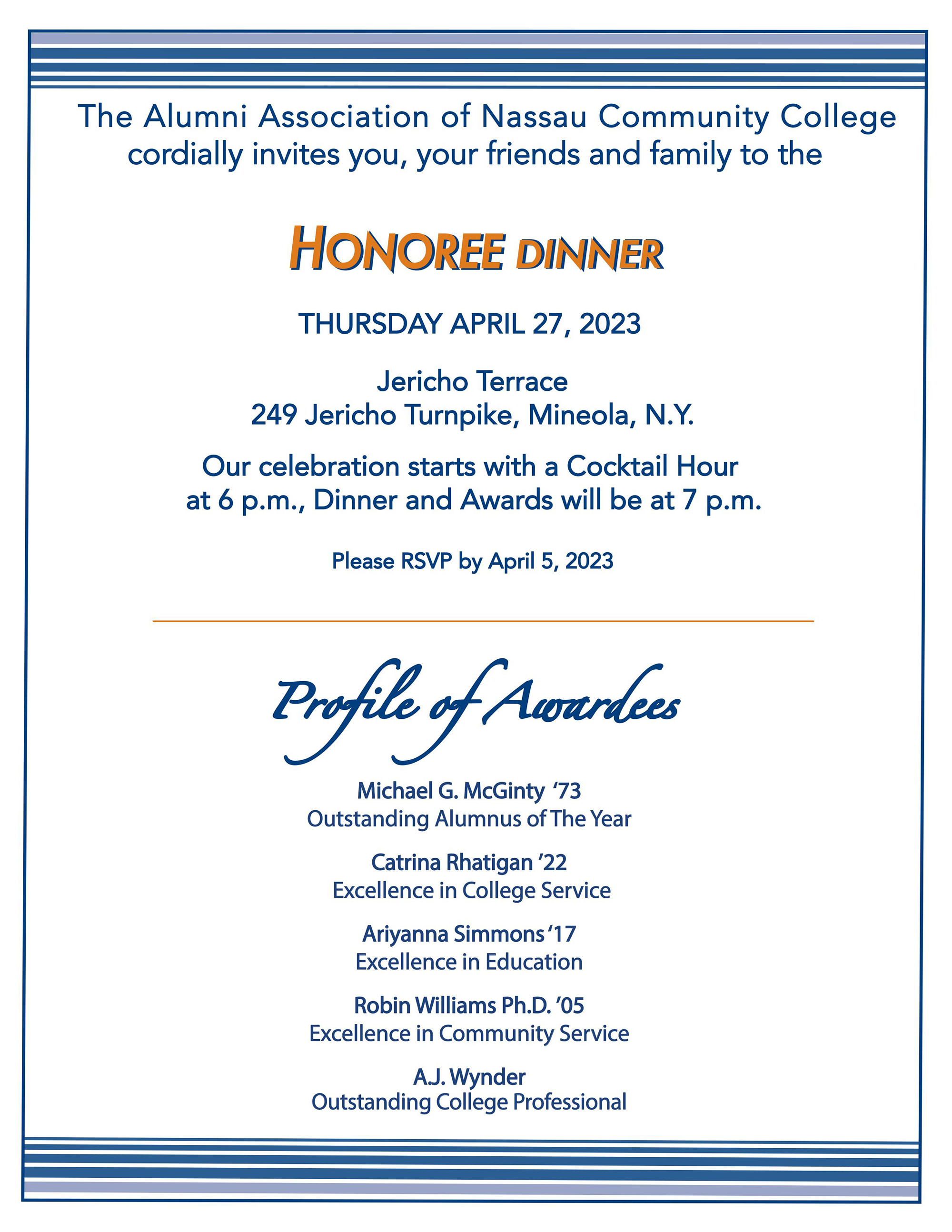 Honoree Dinner Thursday April 27