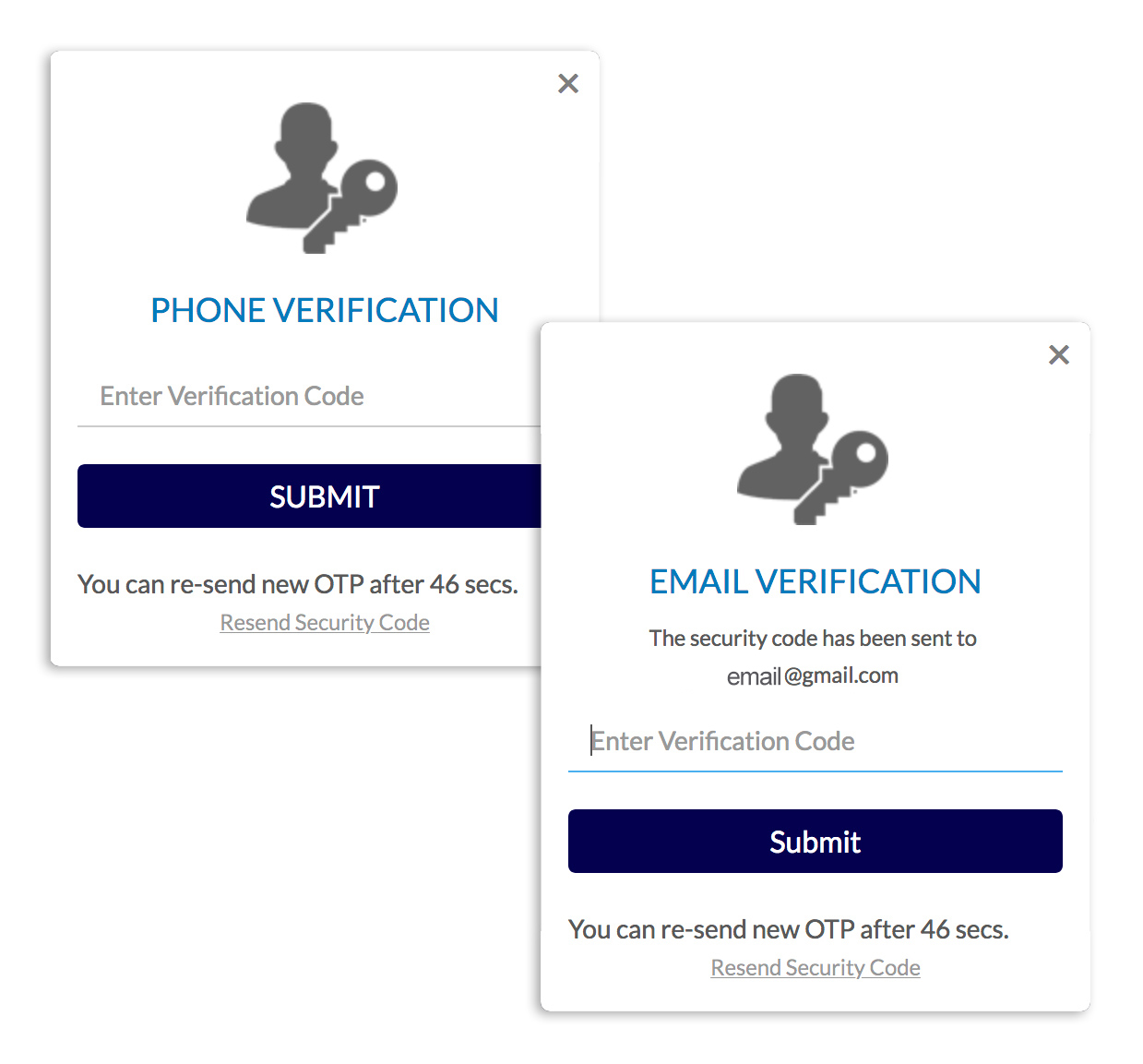 Email and Passwrod Verification Screens